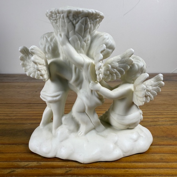 Vintage Cherub Trio Candle Holder | White Bisque Porcelain Angel Figurine - Picture 4 of 13